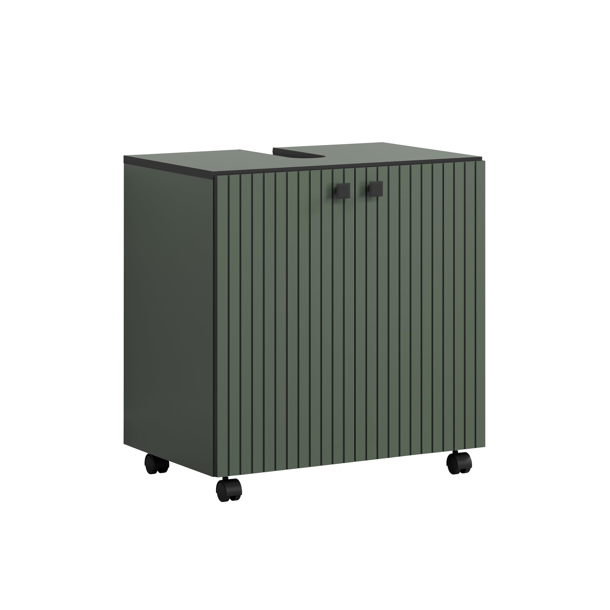 trendteam smart living - PureBliss – szafka pod umywalkę na kółkach – zielona – umywalka z półką wkładaną – (szer. x wys. x gł.) 60 x 64 x 42 cm – szafka łazienkowa o wyglądzie rowków – eleganckie