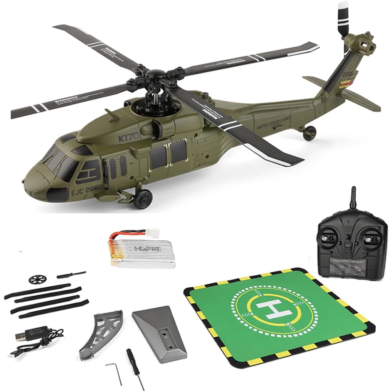 Helikopter RC K170 dla dorosłych, zdalnie sterowany model helikoptera UH-60L 170 w rozmiarze 2.4G 4CH, latająca zabawka dla początkujących dorosłych,1 Battery