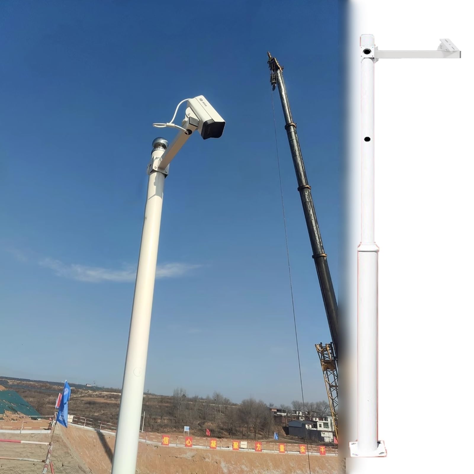 Aioneer 9.8 Ft Tall Outdoor Security Camera Pole With Ground Stake - Durable Mount For Single Camera Setup, Perfect For Home & Business Surveillance, Easy Installation-Single -4.5 m (14.8 ft)
