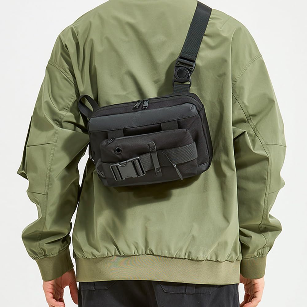 MiOYOOW Borsa a Tracolla Tattica, Marsupio Molle Militare con Corda Appesa e Foro, Pacco Petto Sport Outdoor, Zaino Tattico Regolabile per Escursionismo, Campeggio, Pesca