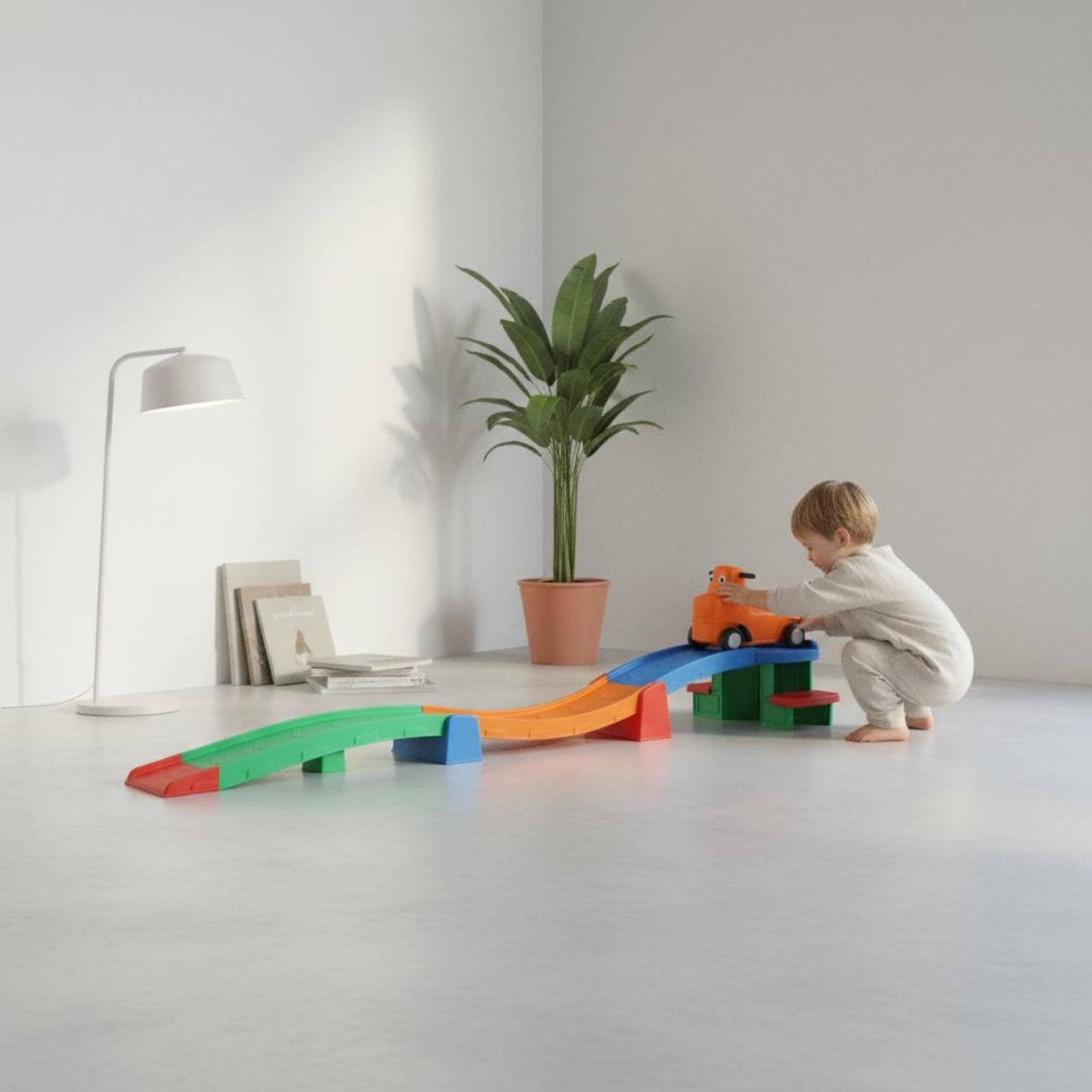 Qianly Carretera de Deslizamiento Infantil Educativo Circuito Deslizante de 3 Secciones Estímulo Sensorial para Exterior, Casa, Clásico Naranja, Azul, Verde, Rojo