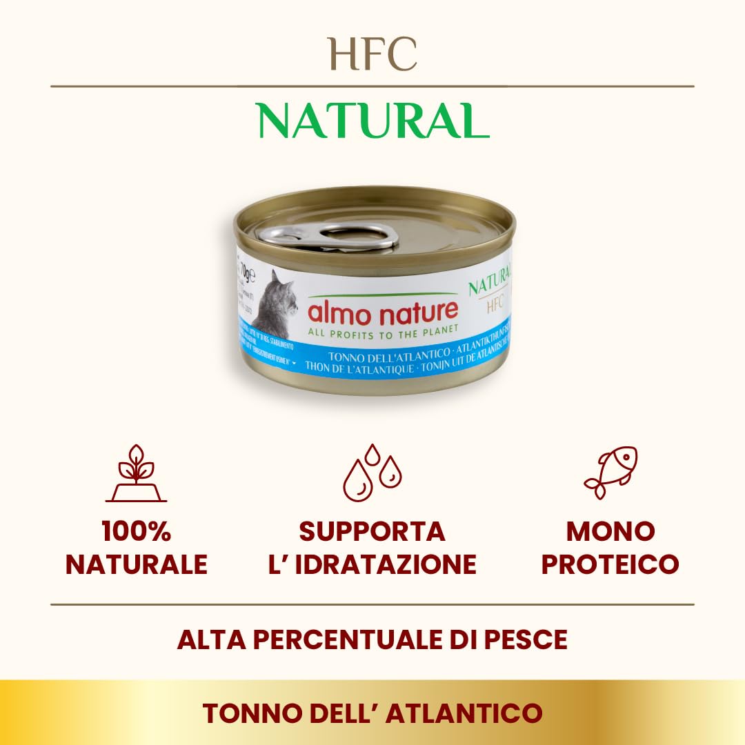 Almo Nature HFC Natural Alimento Umido per Gatti - Tonno Dell'Atlantico - 70g, Confezione da 6