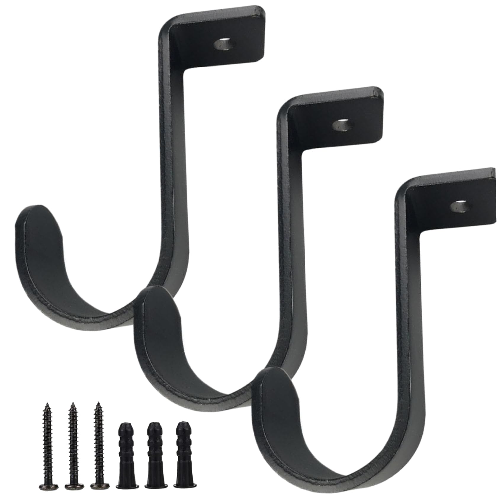 DAGLLGEW 3Pcs Curtain Rod Bracket, Ceiling Mounted Curtain Rod Brackets, Heavy Duty Metal Single Rods Hooks Hanger Fit for 1 Inch Drapery, Black Ceiling Mounted