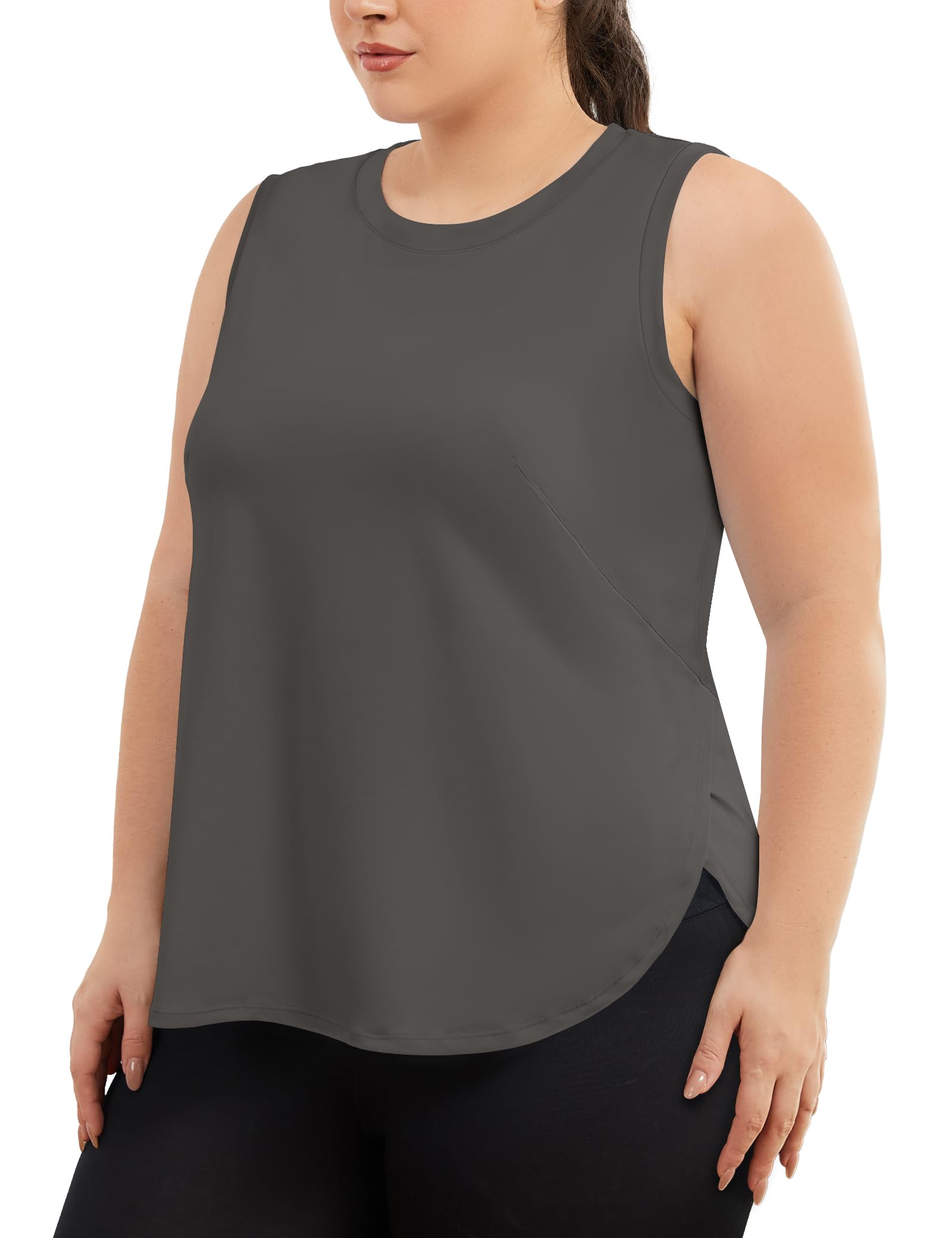 COOTRY Plus Size Workout Tank Tops for Women Sleeveless Athletic Shirts Loose Fit Yoga Running Clothing with Side Slits