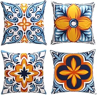 NDMMSO Set of 4 Cushion Covers 18 x 18 Inches Geometric Persian Kilim Home Decor Oriental Ikat Pillow Covers Decorative Inches Cushion Couch Sofa Pillowcases Colorful Red Tribal Cushion Covers 45x45cm