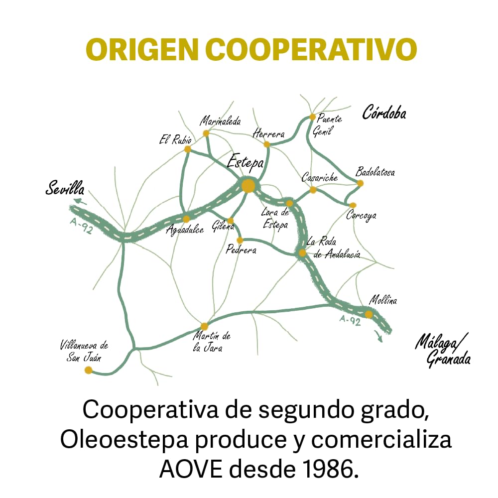Oleoestepa - Aceite de Oliva Virgen Extra 5L –- Pack 3x5L –- DOP Estepa – Extracción en Frío – Variedades de la Comarca– Producción Sostenible –Frituras, Guisos, Sopas Frías y Escabeches.