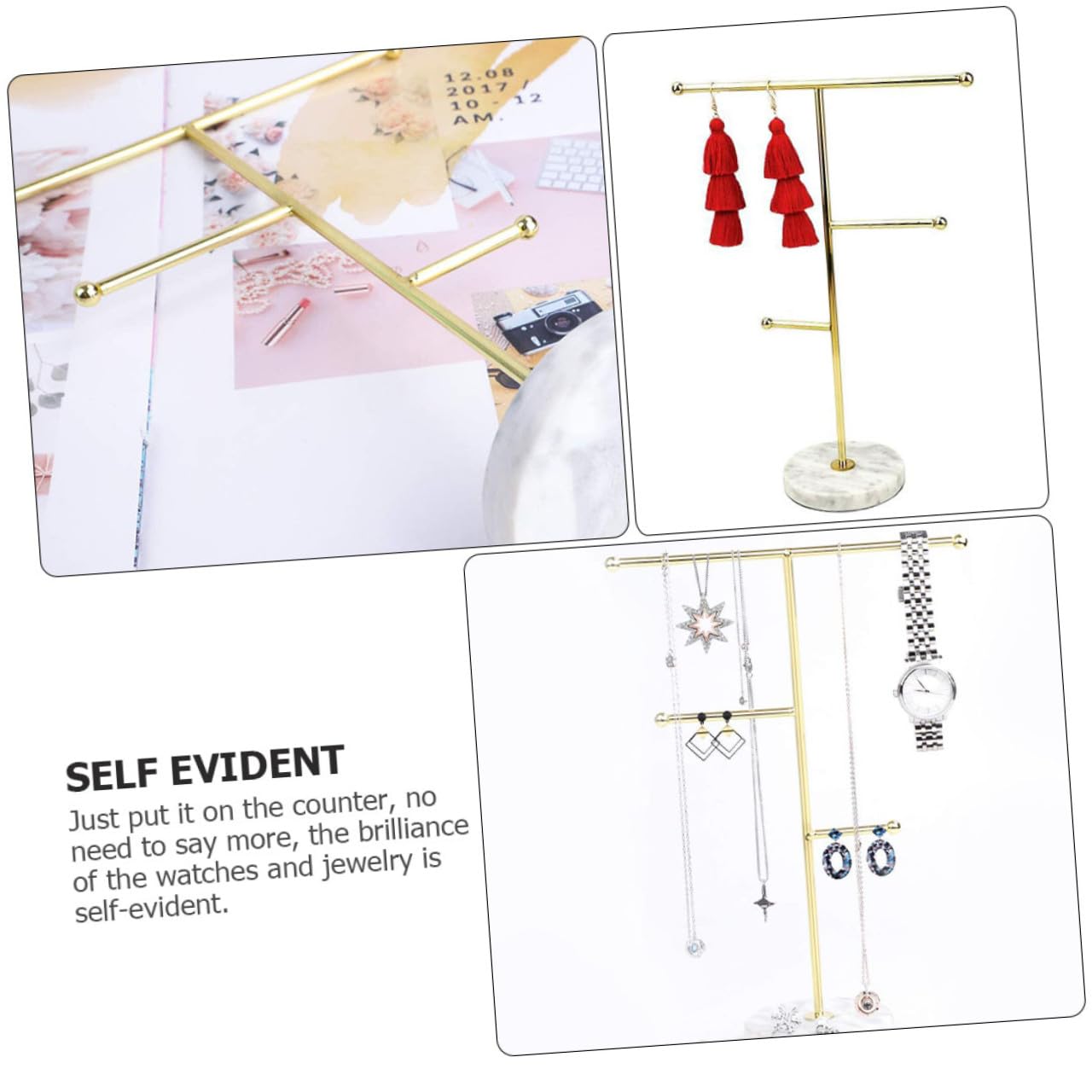 LIFKOME Espositore per Gioielli Base in Marmo e Metallo Dorato | Supporto Multifunzione, per Orologi e Accessori, Design Nordico, 1 Pezzo, Finitura Curata