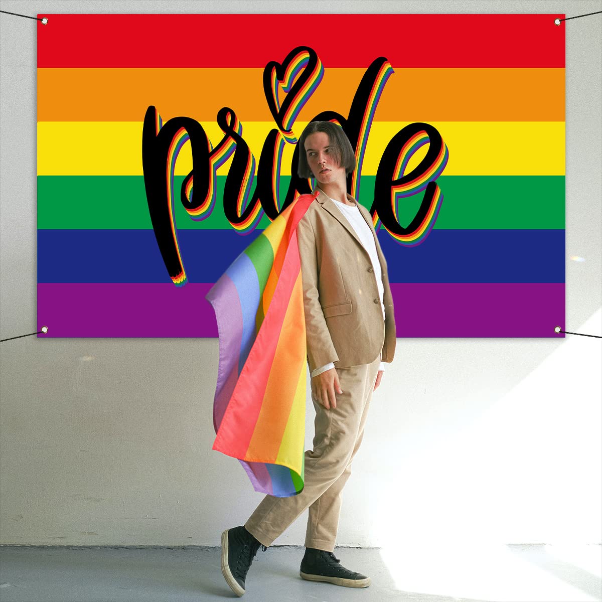 Pride Day Fotohintergrund – Regenbogen LGBTQ Party-Deko, 180x110 Cm, Polyester, Wasserfest, Mit Ösen