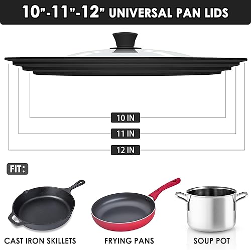 Miniatura 4 de GDDGCUO Tapas universales para sartenes, 2 tapas de olla para ollas, sartenes y sartenes. Se adapta a utensilios de cocina de 13, 14, 15 pulgadas de