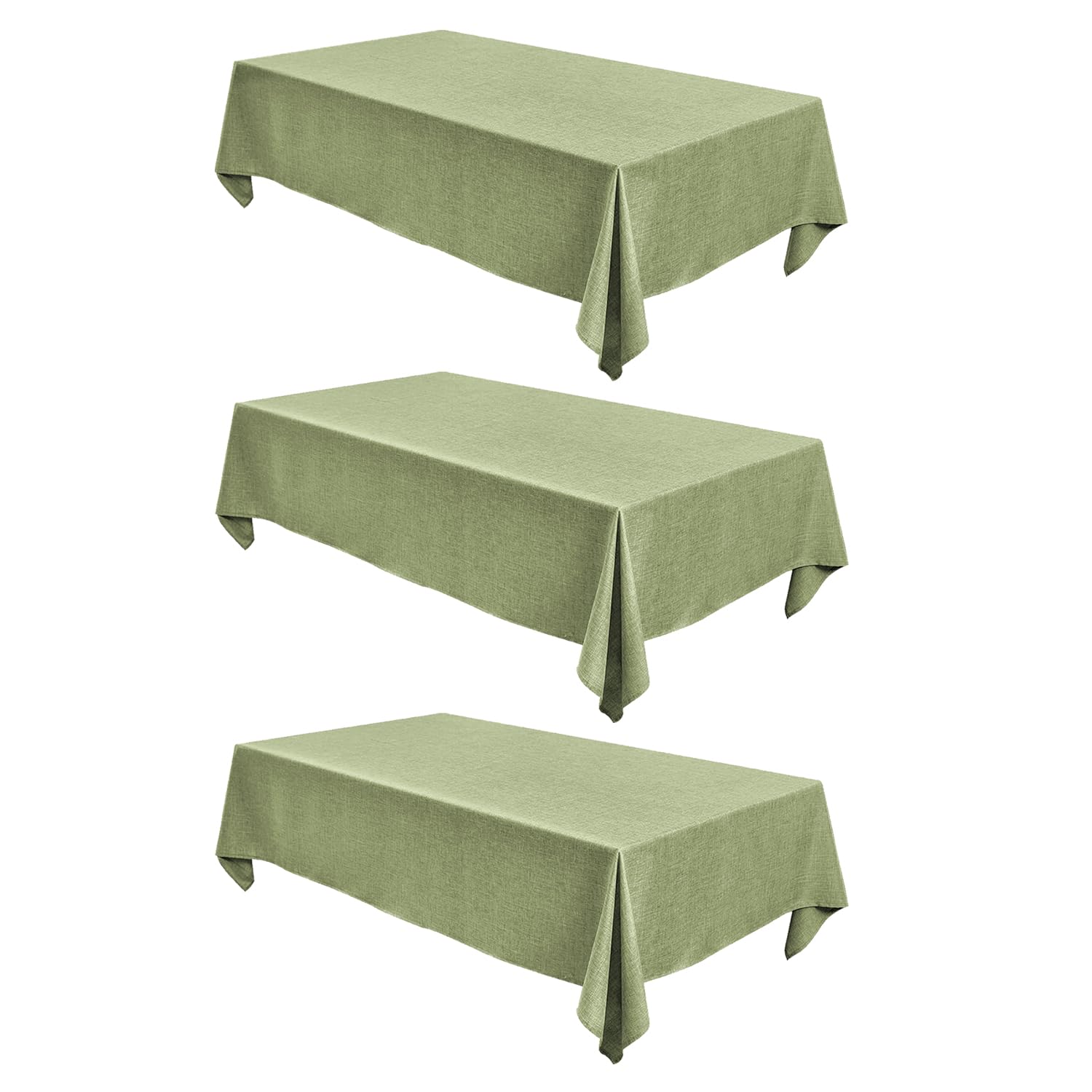 3 Pack Linen Textured Rectangle Tablecloth, Waterproof & Stain Resistant Fabric Table Cloth, Wrinkle Free Linen Dining Decorative Farmhouse Table Cover, 52 x 70 Inch, Sage Green
