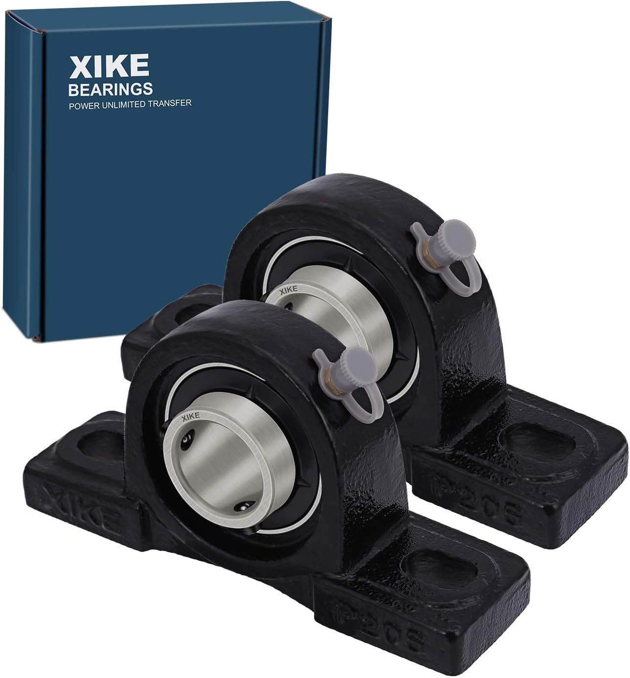 XiKe UCP205ピローブロックベアリング2個 ID 25mm、重荷重タイプ ソリッドベースとセルフアライメント、ピローブロック鋳鉄/ベアリングクロムスチール。