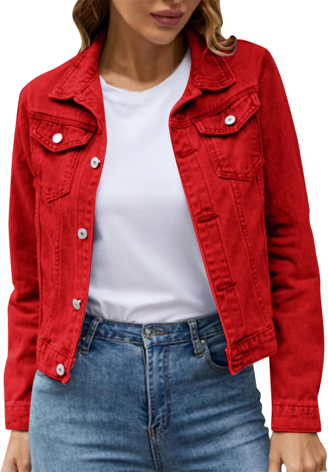 2025 Women's Basic Solid Colour Button-Down Denim Cotton Jacket with Pockets Denim Jacket Coat Women's Thick