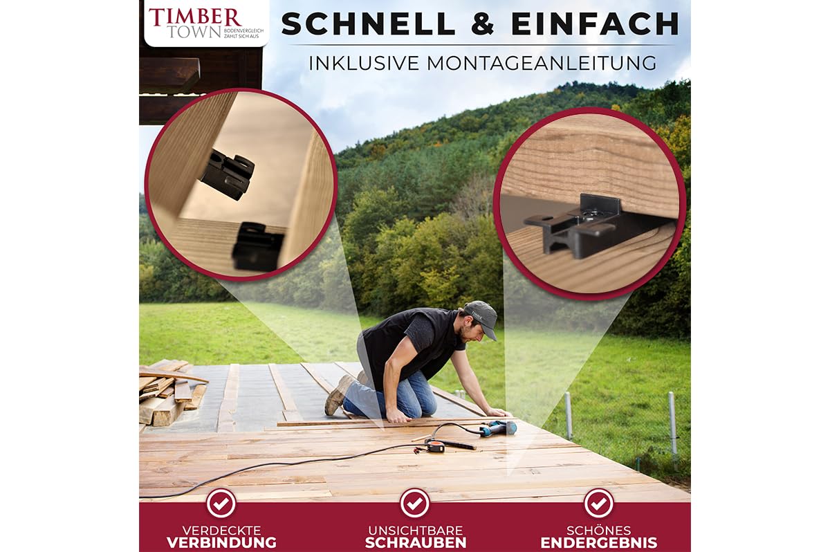 Timbertown DILA C – Unsichtbare Terrassenbefestigung | 300 Kunststoffclips & 750 Edelstahlschrauben | Für Holz- & Aluminium-Unterkonstruktionen