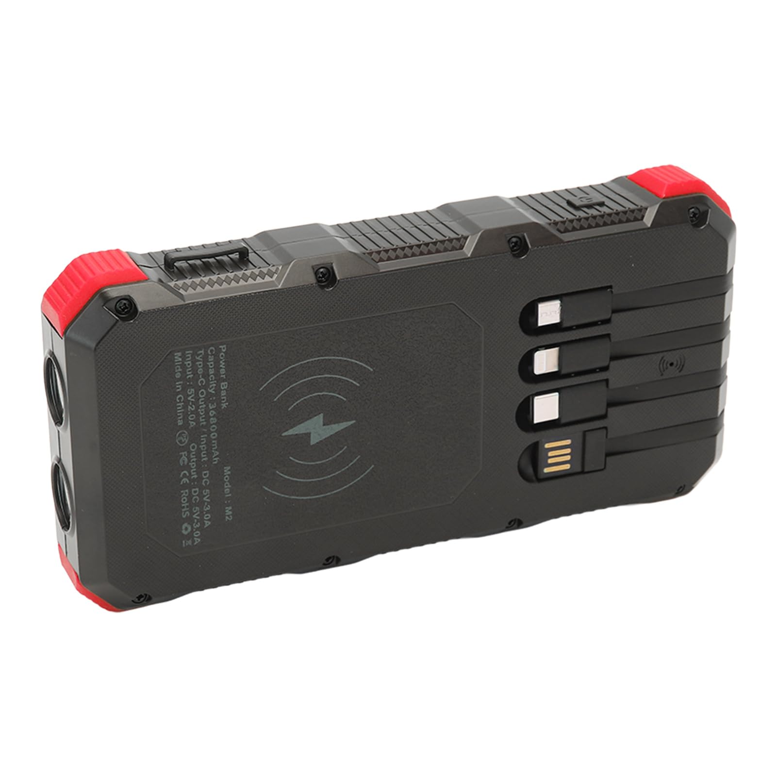 Chargeur Solaire ABS Phone Power Bank 36800 MAh Chargeur de Banque d'énergie Solaire 5 V 3 A avec 3 Ports USB Lumière LED et Entrées Multiples pour Camping, Randonnée, Voyage, (Rouge)