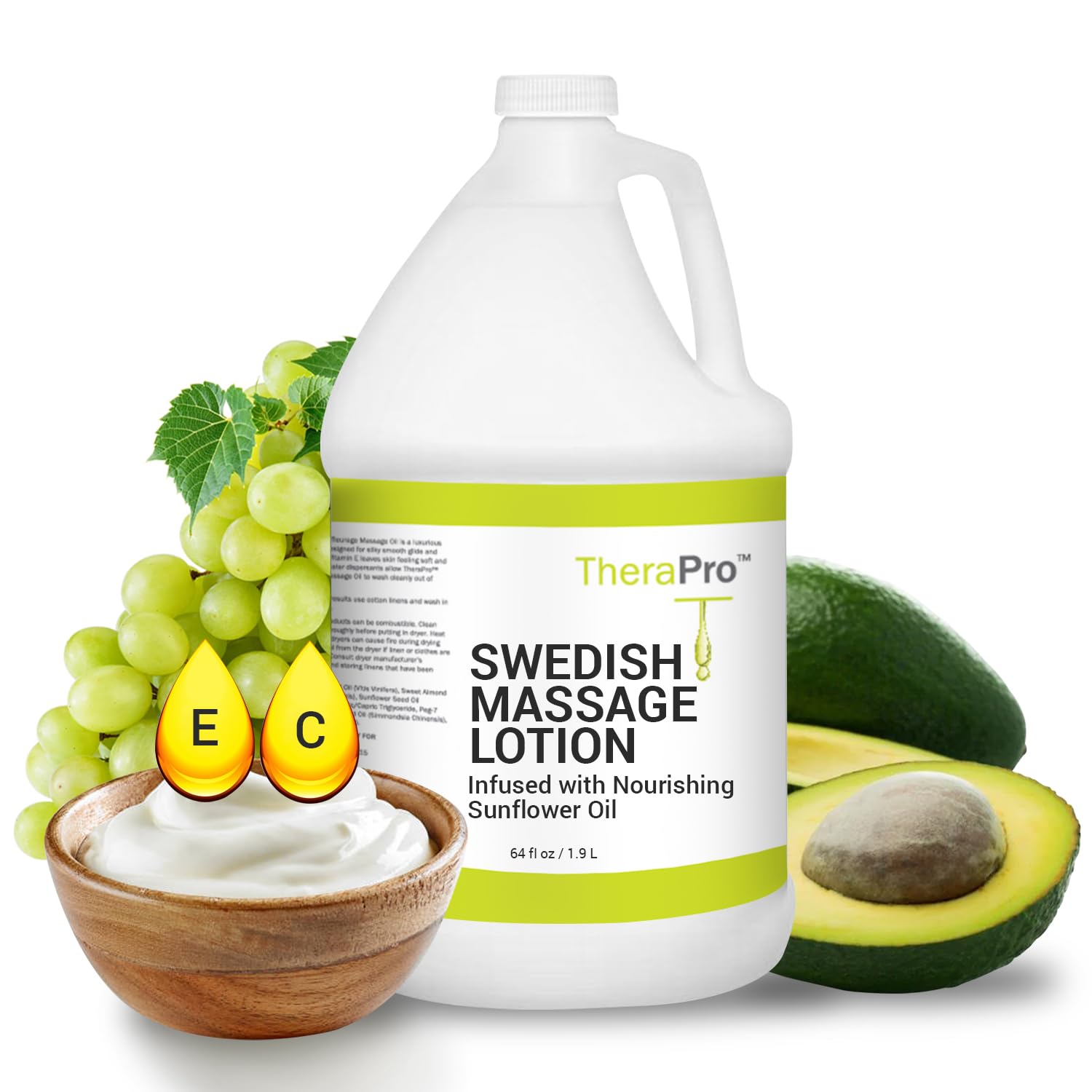 Swedish Massage Lotion by TheraPro - 1/2 Gallon - Unscented, Water Dispersible - Swedish Deep Tissue Massage Lotion for Massage Therapy - Smooth Glide No Sticky Residue - Professional Massage Lotion