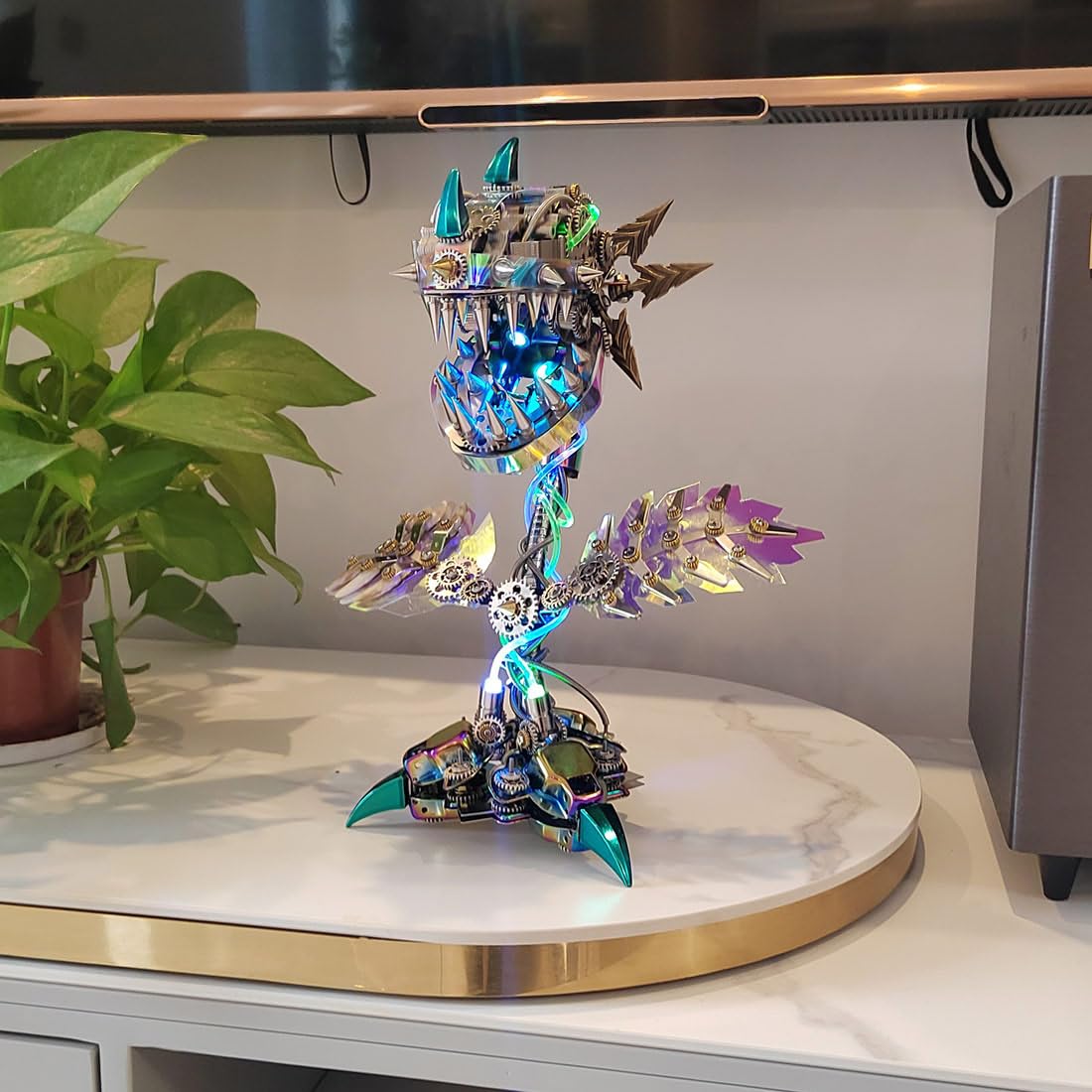 Metalowe puzzle 3D, metalowa mechaniczna pirania, kwiat, DIY, steampunk, biometal, zestaw modelowy ze światłami LED, kreatywna ozdoba na biurko dla entuzjastów sztuki (770 + szt.)