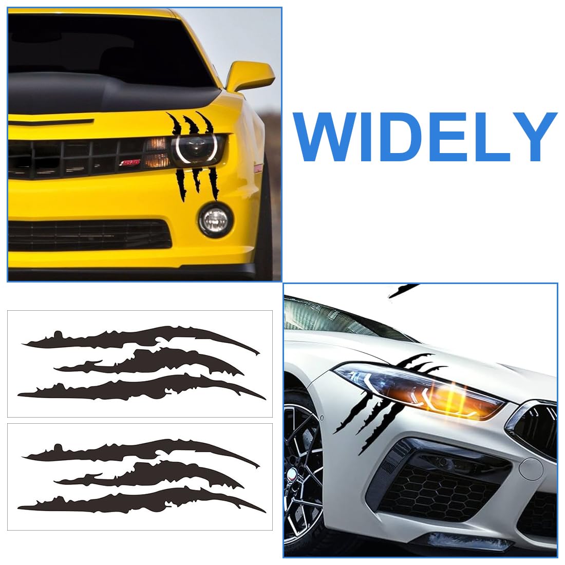 2 Pezzi Adesivo per Auto Graffi Artigli, Adesivi per Auto a Forma di Graffi Nero Adesivo Mostro Artigli Segni Adesivi Auto Tuning Strisce Decorative per Auto Nero