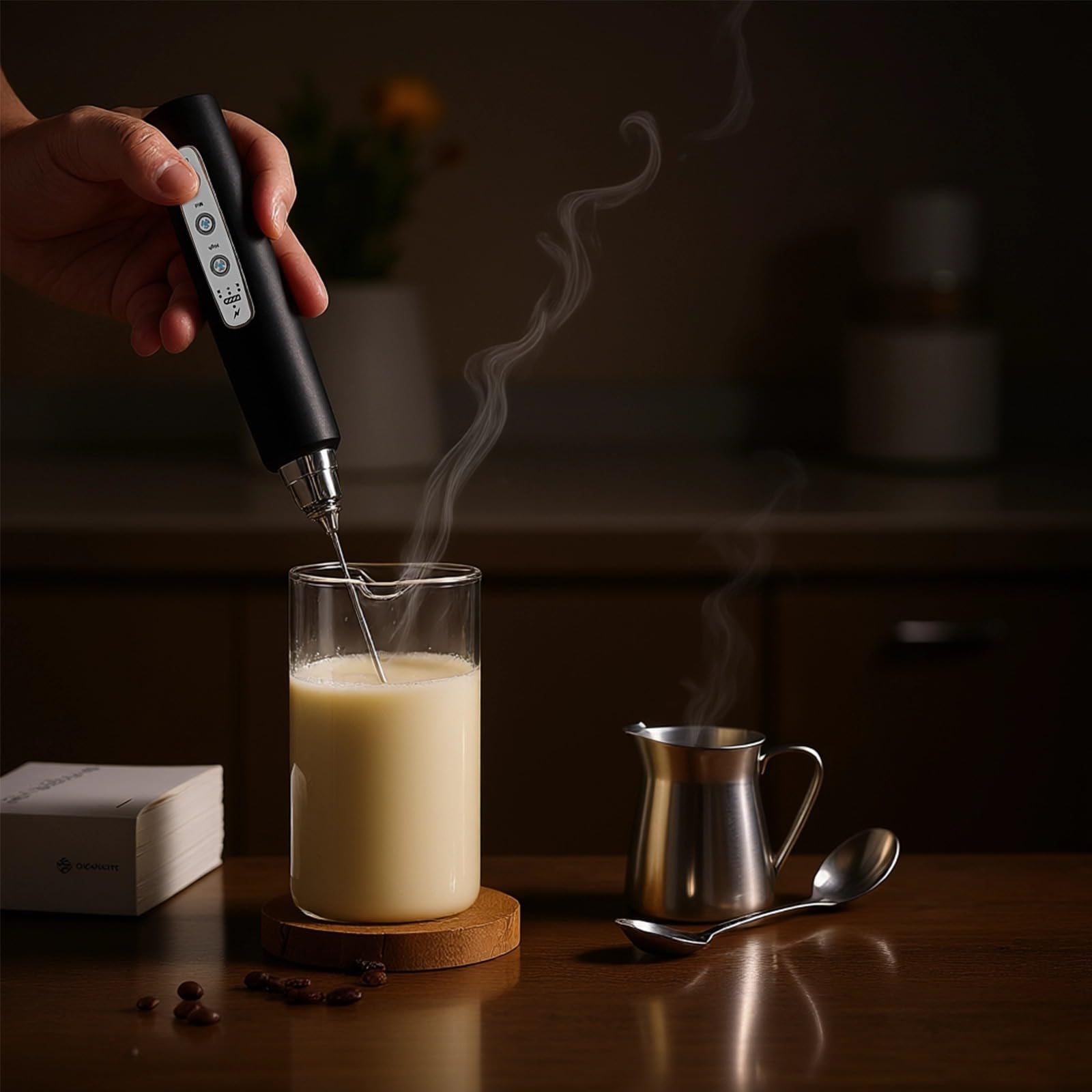 Montalatte a 3 fruste, ricaricabile tramite USB, batteria da 1500 mAh con indicatore luminoso, miscelatore per bevande a 3 velocità e supporto, 2,9 x 2,9 x 32 cm