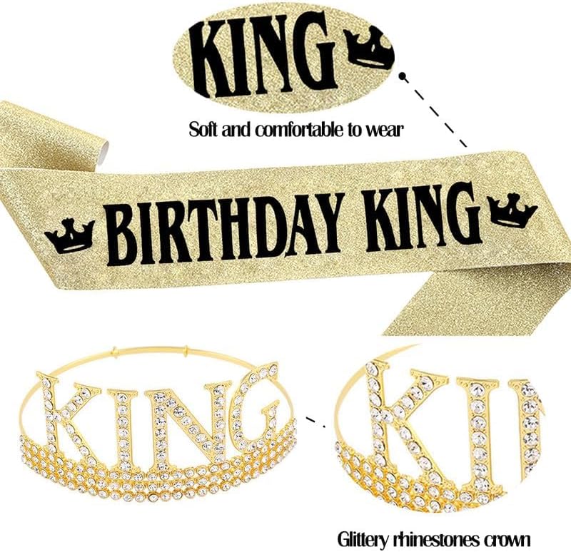 Miniatura 3 de Tiara para cumpleaños de hombres, juego de banda y corona de rey de cumpleaños para hombres, recuerdos de fiesta de cumpleaños