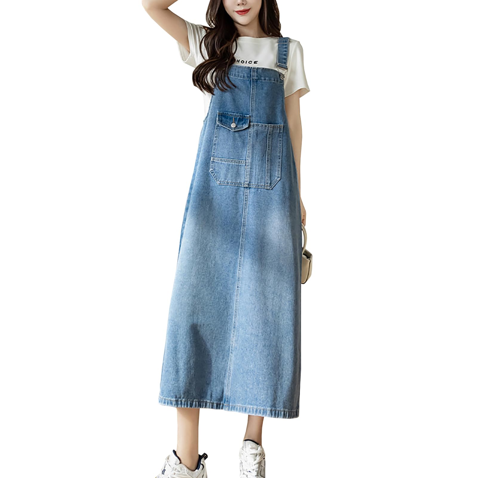 Robe Salopette Femme Mid Longue Robes en Denim Casual Jeans Combinaiso Robe Grande Taille