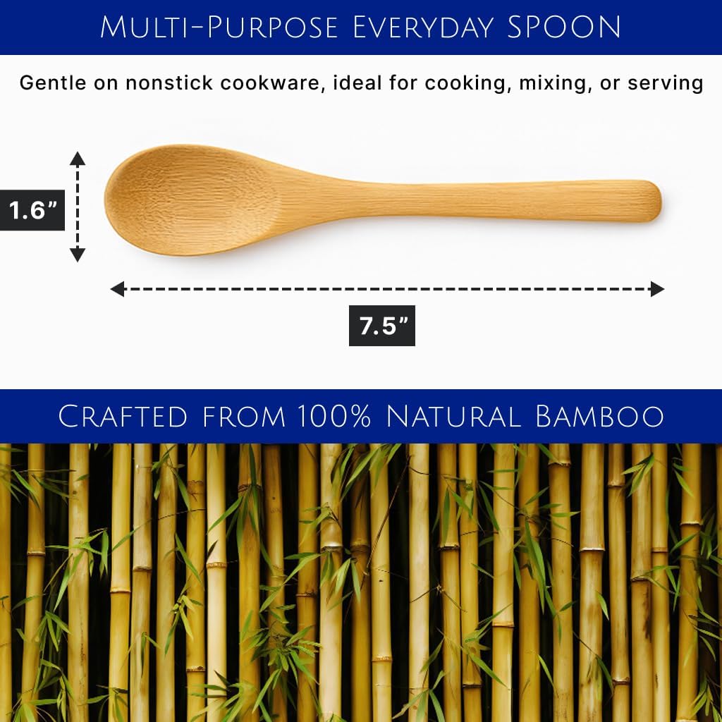 JapanBargain 3805, 60x Bamboo Spoons for Eating Mixing Stirring Matcha Tea Scoop Spice Salt Sugar Appetizer Snack Ice Cream Yogurt Scoops Table Spoons, 7.5 inch