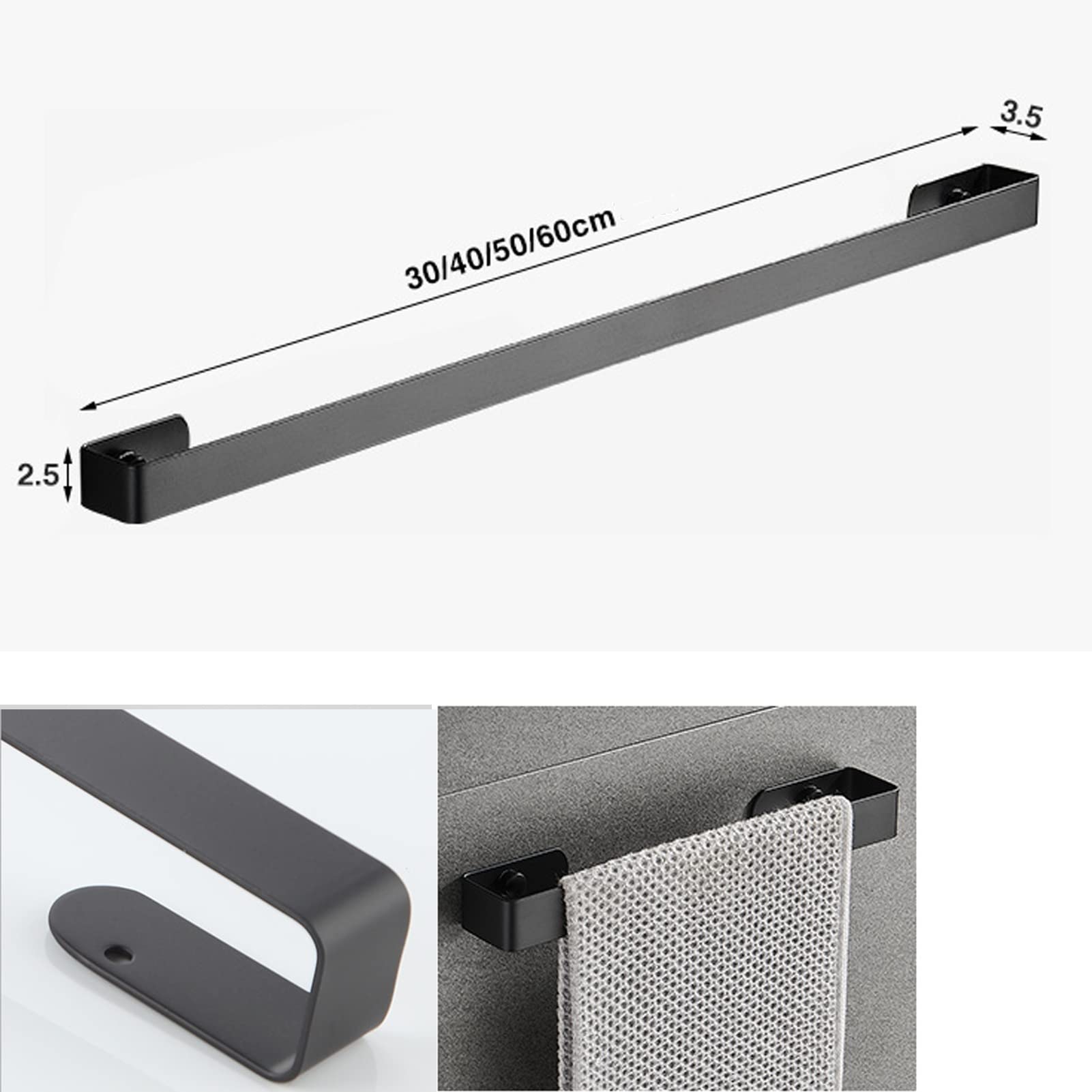 Portasciugamani a Parete, Portasalviette Quadrato Singolo Accessorio per Bagno o Cucina Portasalviette Nero Opaco in Acciaio Inossidabile (Size : 50cm)