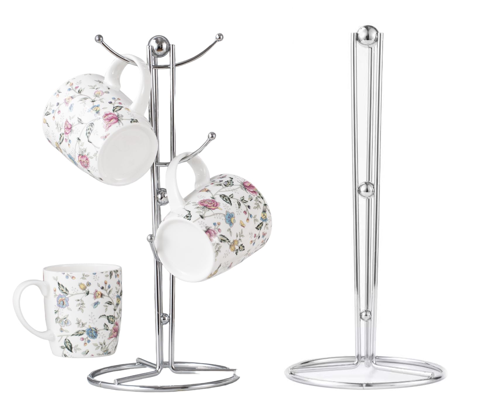 Royal Cuisine, Accents Kitchen Roll Holder and Mug Tree Set, Silver, 14 x14 x35 cm