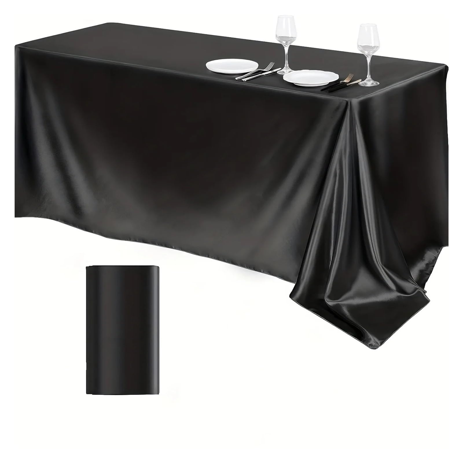 LOPJGGYF Solid Color Conference Banquet Hotel Dining Table Exhibition Advertising Tablecloth Officetable Cloth Art Rectangular for Wedding Banquet Party Events(Black,145x180cm)