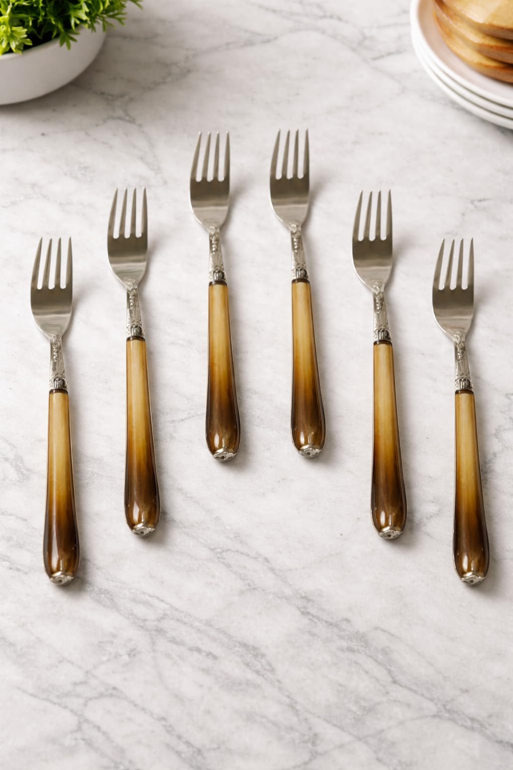 Premium Stainless Steel Dessert Fork Set with Brown Acrylic Handle – 16 cm Length | Elegant Dining & Home Use Cutlery (Set of 6)-image-20