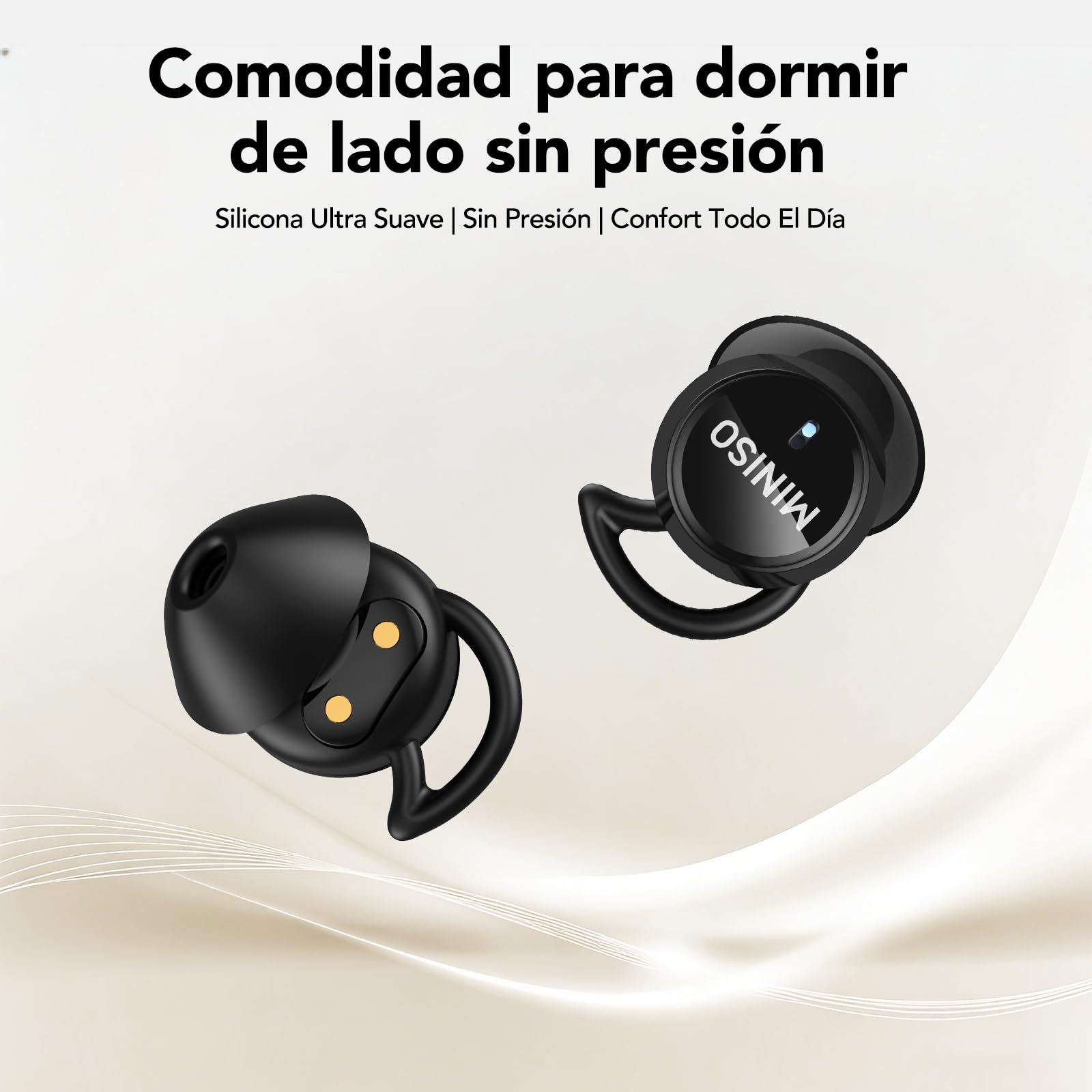 MINISO MS217 Auriculares para Dormir, Auriculares Traductor en Tiempo Real | 165 idiomas con APP, Cancelación de Ruido, Bluetooth 6.0 & 48h Autonomía, Almohadillas Suaves para Viajes, Trabajo y Dormir