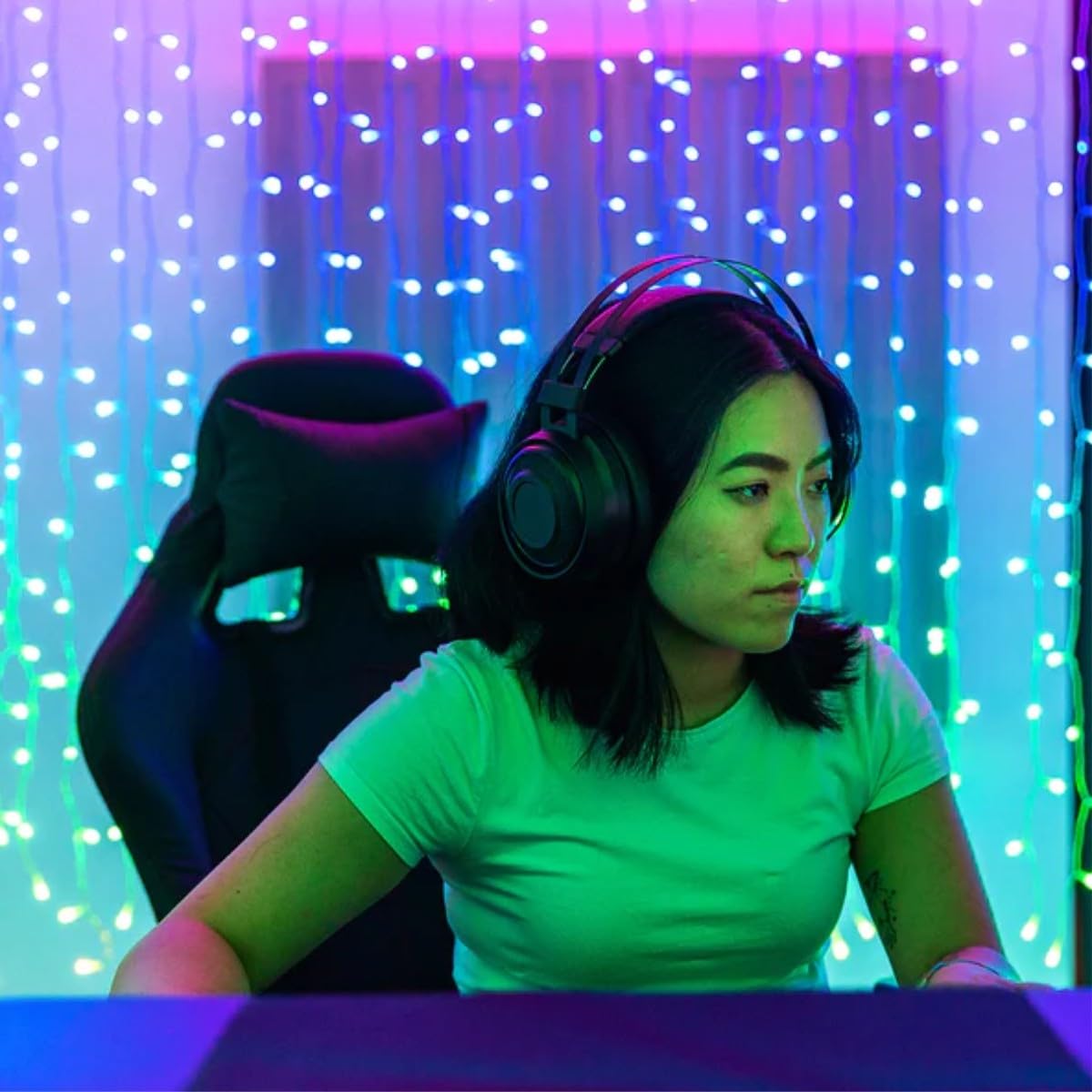 Twinkly Curtain 400 LED RGB+biały, łańcuch świetlny na zewnątrz i wewnątrz, inteligentne światła RGB i białe, kompatybilne z Alexa, Google Home, IP44, sterowanie aplikacją, przezroczysty przewód, 3m x