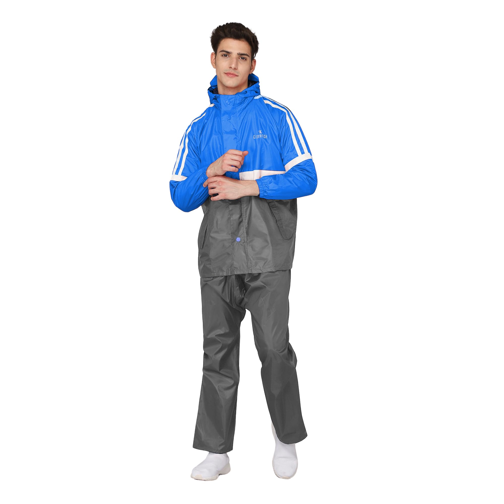 THE CLOWNFISH Men's Waterproof Casual Style Polyester Double Coating Reversible Raincoat With Hood And Reflector Logo At Back For Night Travelling
