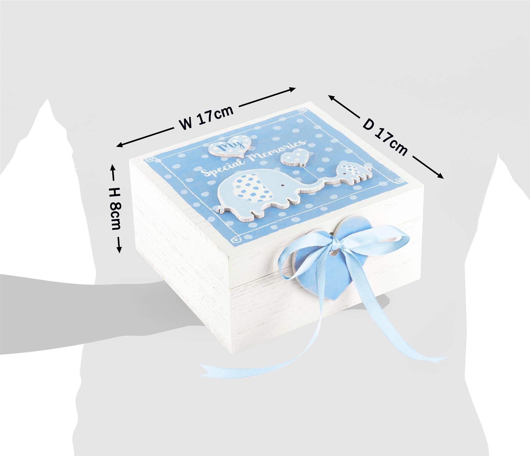 Mousehouse Gifts - cofanetto portaoggetti in legno con elefantino - bambino - azzurro