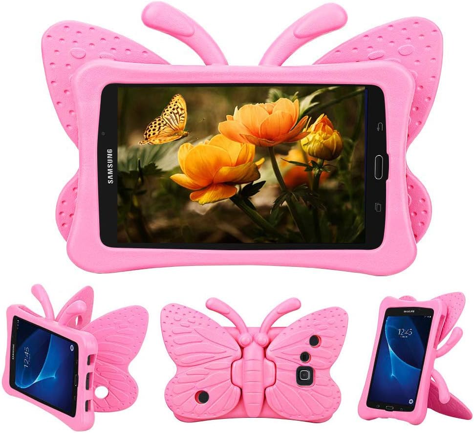 TadingKids Case for Samsung Galaxy Tab A 7.0 SM-T280 /T285, [NOT FIT Samsung Galaxy Tab A7 10.4" 2020], Cute Butterfly Light Weight Shockproof Protective Stand Cover for Galaxy Tab A 7 inch - Pink