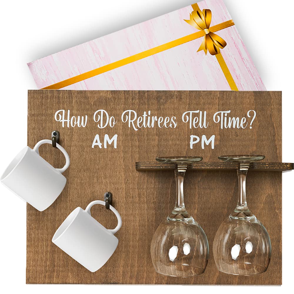 MERKAY Wine Gifts for Women Who Have Everything - Unique Gifts for Women Funny Wine Glasses Rack Good for Christmas, Birthday Gifts, and Comes With Special Design Gift-Box (How Do Retirees Tell Time)