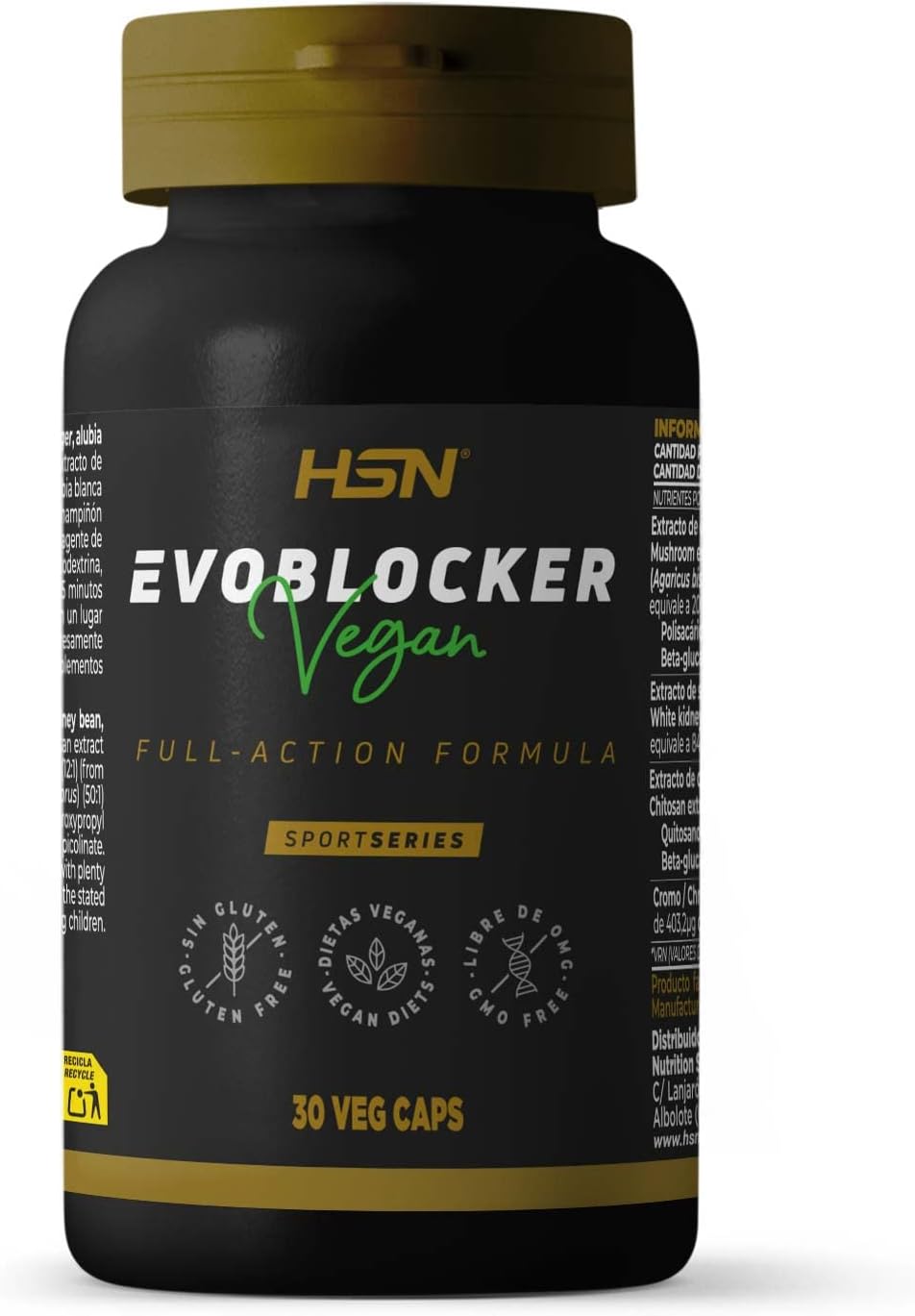 Bloqueador de Carbohidratos y Grasas Evoblocker de HSN | 30 Cápsulas Vegetales con Chitosan + Extracto de Alubia Blanca + Agaricus bisporus + Picolinato de Cromo | No-GMO, Vegano, Sin Gluten