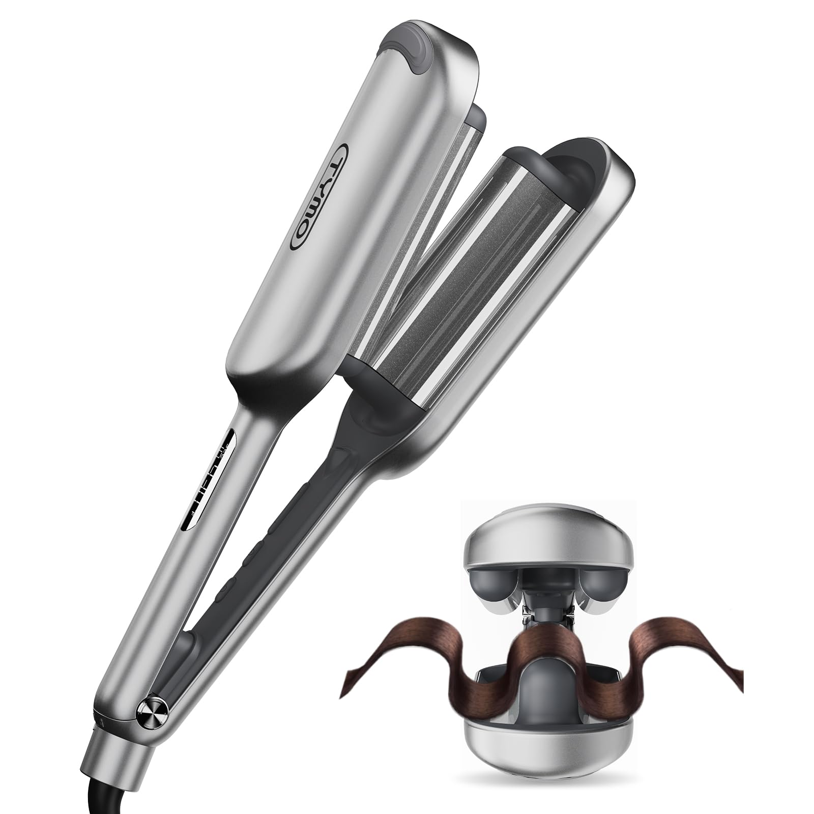 Curling Iron Hair Crimper Waver - TYMO ROVY Beach Waves Curling Wand, Ionic Deep Waver Hair Curler Tool with Ceramic 3 Barrel for Women, Dual Voltage, Anti-Scald, Easy to Use, Grey, 1.25 Inch