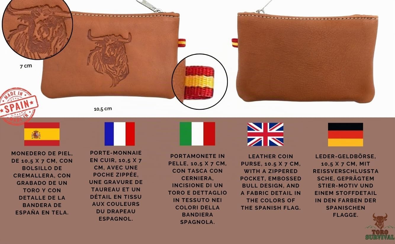 Pack navaja árabe con carraca 3Cr13MoV hoja espejo + monedero de piel 10,5×7 cm hecho en España + pulsera hierros taurinos (Roja)
