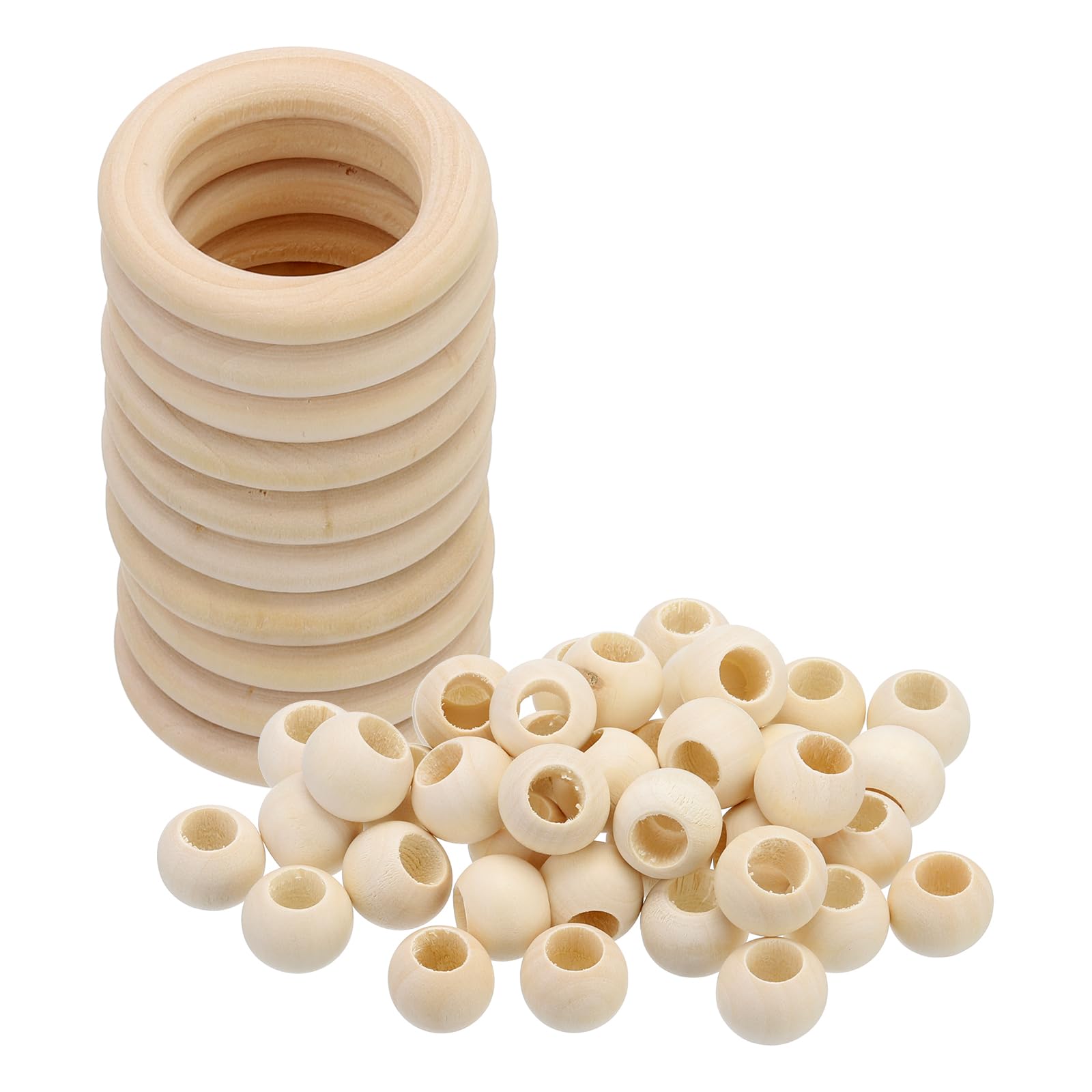 PATIKIL Natural Wood Rings and Unfinished Wooden Beads Set