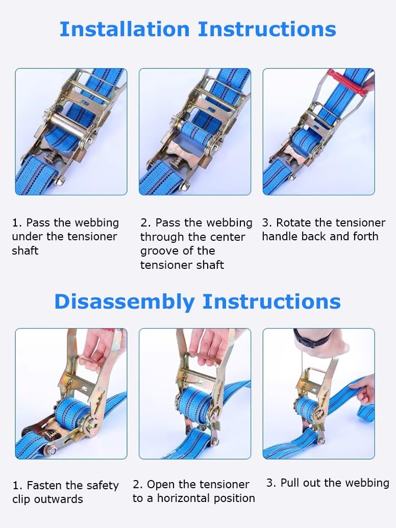 5m X 50 Mm Correa De Amarre con Trinquete Correa De Trinquete con Gancho De Poliéster Correas De Sujeción con Tensor De Trinquete para Remolque Motocicleta Coche(Blue A,5cmx4m/1.96x157in)