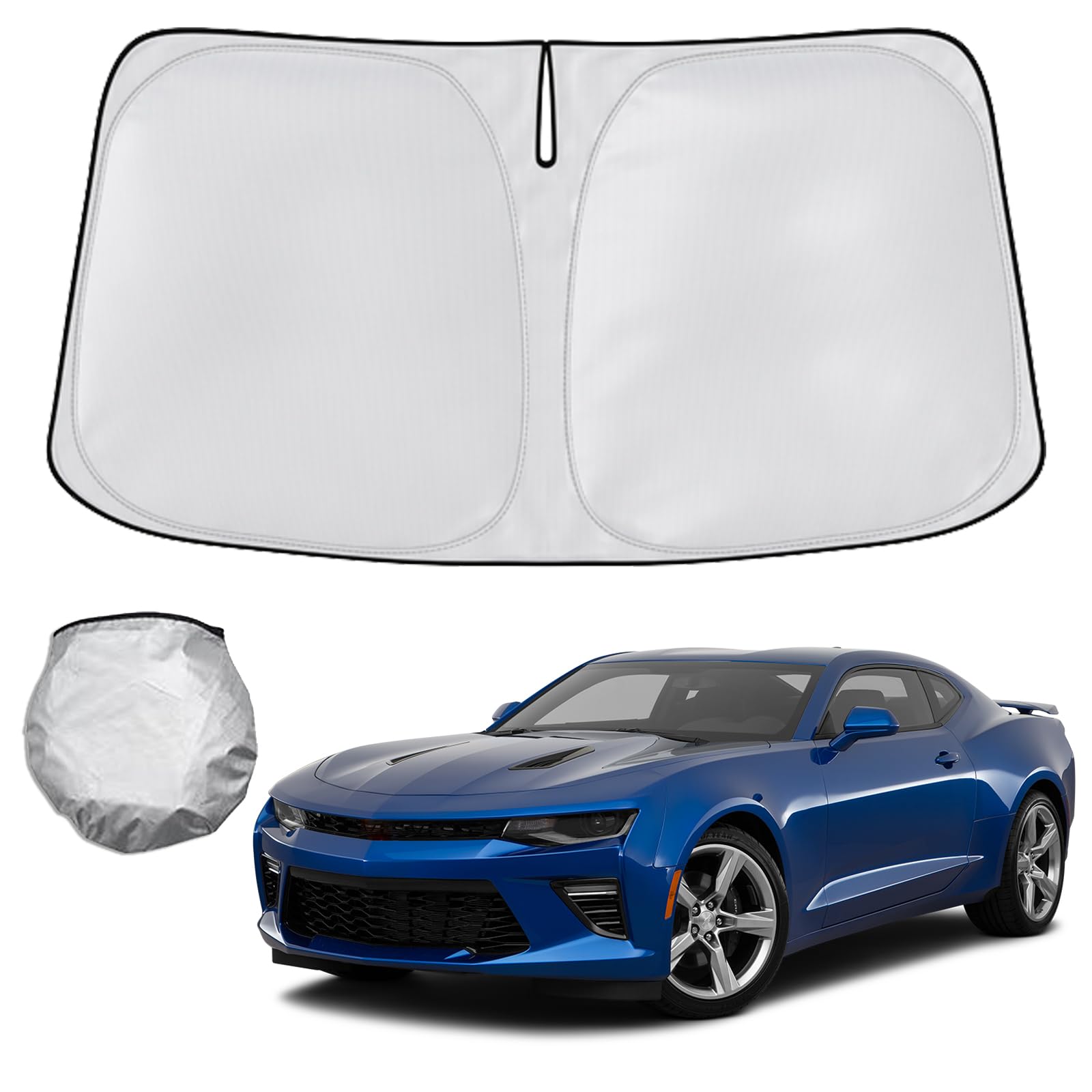 Windshield Sun Shade Foldable Sunshade Compatible for Chevy/Chevro-let Camaro 2016 2017 2018 2019 2020 2021 2022 2023 2024,Front Window Car Sun Shields Heat Protection Visor Accessories