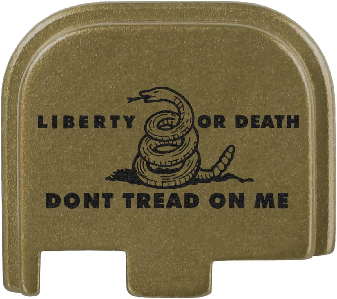 NDZ Performance Slide Cover Back Plate for Glock 43 43X 48 & PSA Dagger Micro – Aluminum Upgrade with Black Engraving – Don't Tread On Me Liberty and Death – Olive Drab Green