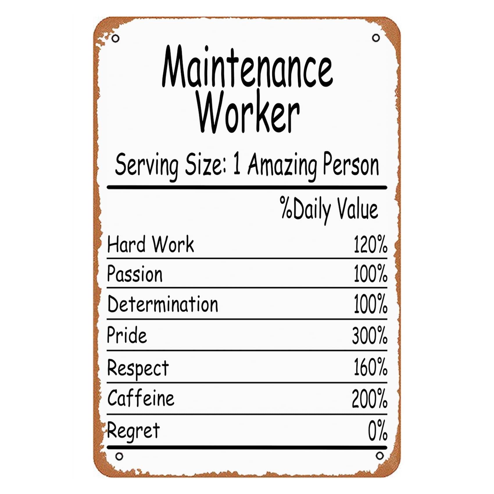 Tin sign vintage Maintenance Worker Amazing Person Daily Value Plaque Poster for Bar Pub Beer Home Garage Man Cave Wall Decor 12x8 Inch