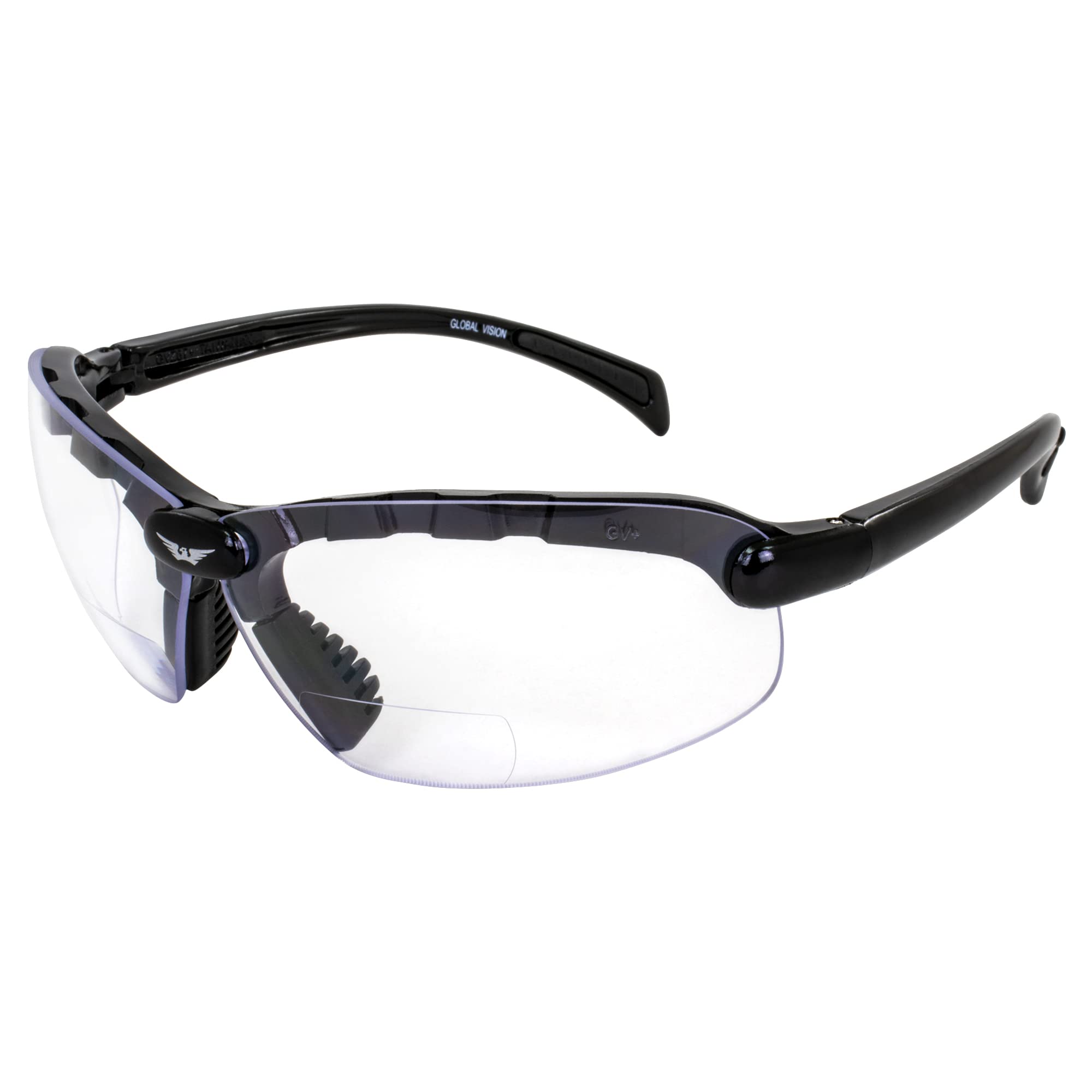 Eyewear C-2 Bifocal Safety Glasses, Clear Lens, Gloss Black Frame