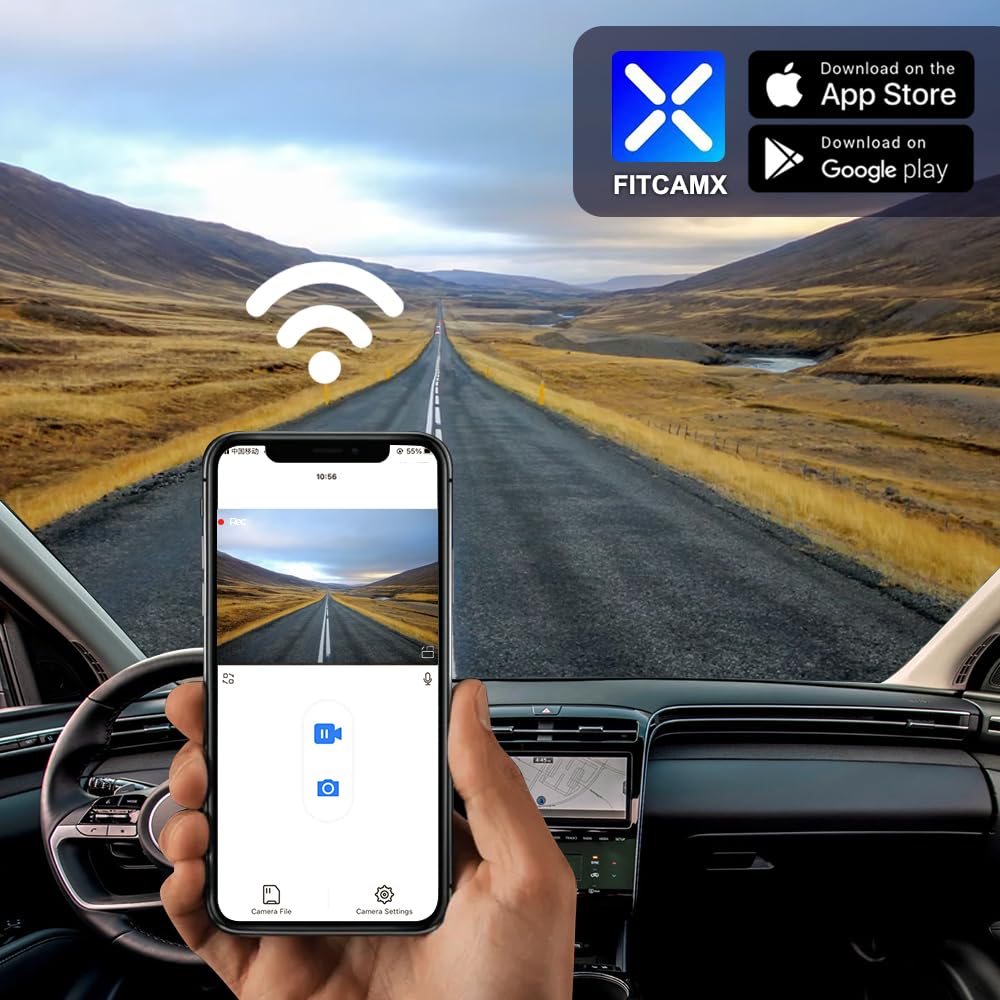 Fitcamx Dashcam Adatto per Hyundai Santa Cruz e Tucson 2022-2026, OEM 4K Car Camera, 2160P UHD Video WiFi, Loop Recording, G-Sensor, WDR Dash Cam, Plug & Play, con 64 GB Card