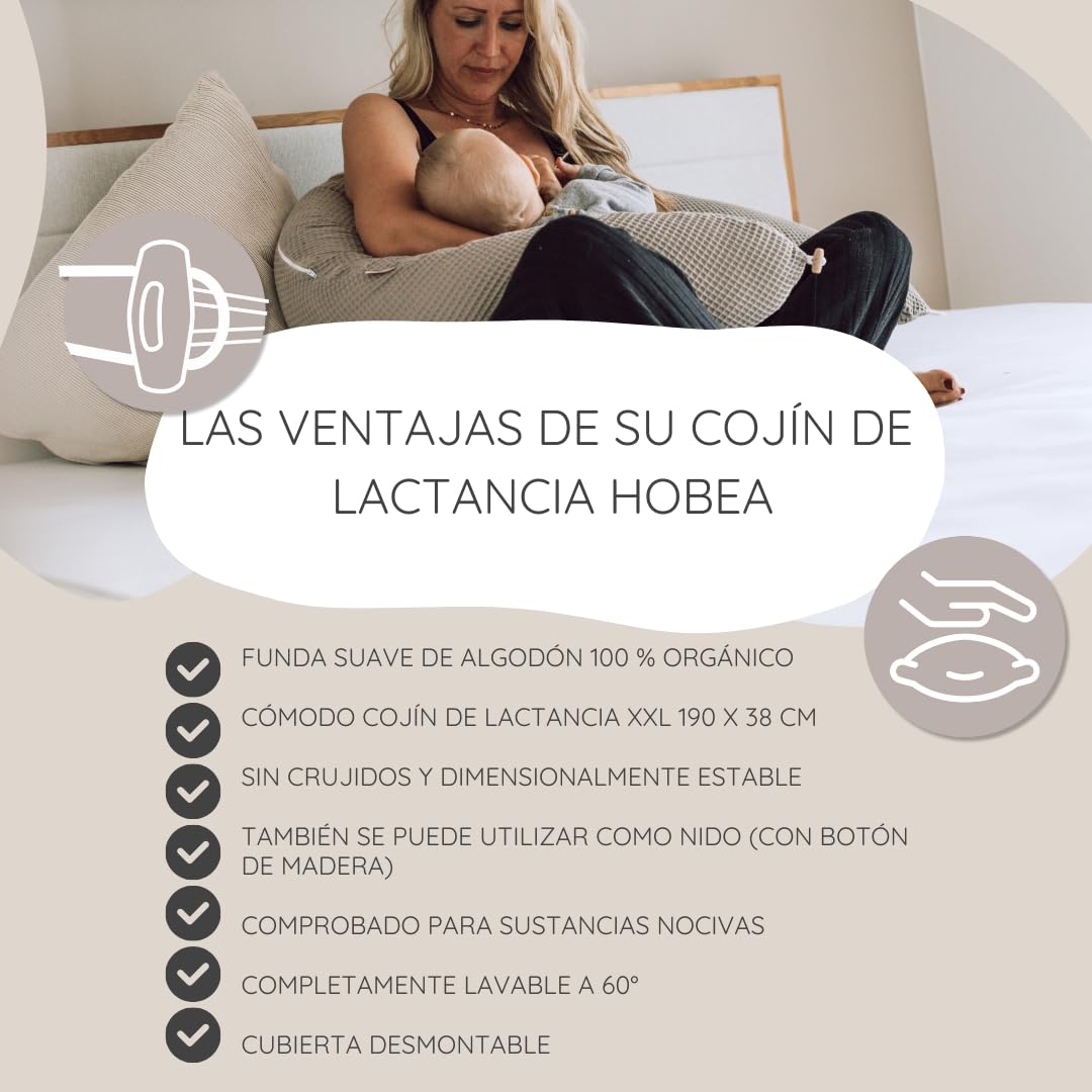 HOBEA-Germany Almohada de Lactancia 190 cm x 76 cm XXL Almohada de Embarazo Almohada para Dormir de Lado con Funda de algodón orgánico (Manchas de Jaguar)