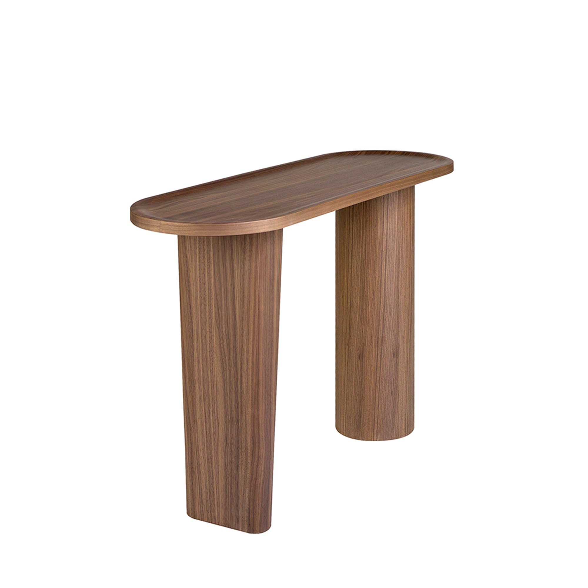 Ángel Cerdá – Halbspitzige Ovale Konsole – Natürliches Walnussfurnierholz – Modernes und Elegantes Design – Wohnzimmermöbel – Beistelltisch – Flurmöbel – Eingangstisch – Ø120 X 40 X 76 cm