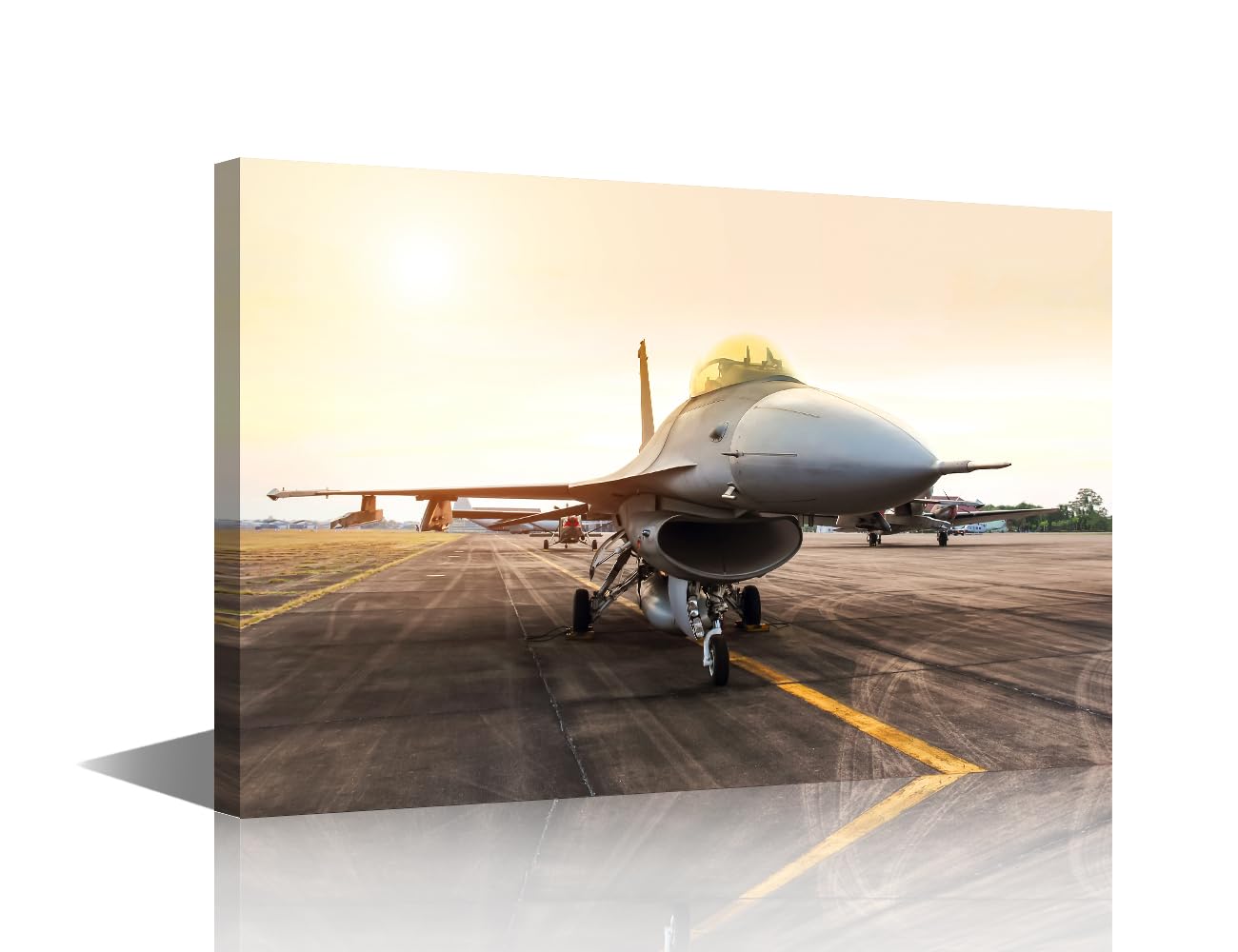 TISHIRON 1 Panels Modern Wall Art Warplane Wall Artwork Falcon Fighter Jet Military Aircraft Parked in the Base Airforce on Sunset Posters and Prints for Living Room Bedroom Decorations, 18" Wx12 H