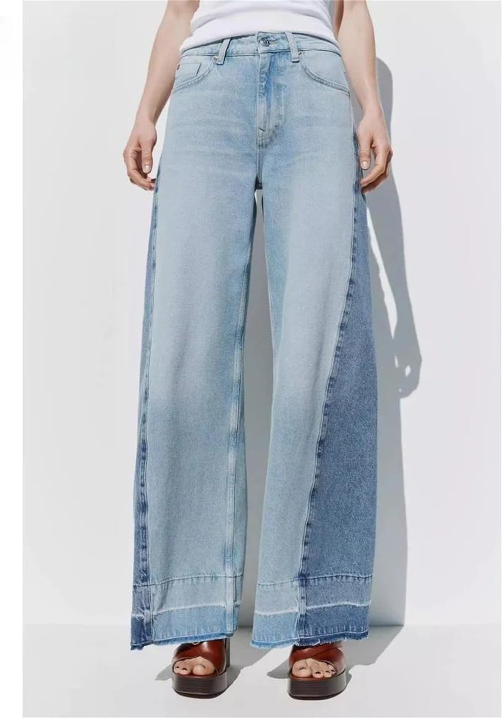Women's Fashion Vintage Baggy Jeans with Patchwork Elegant Straight Leg Long Denim Trousers