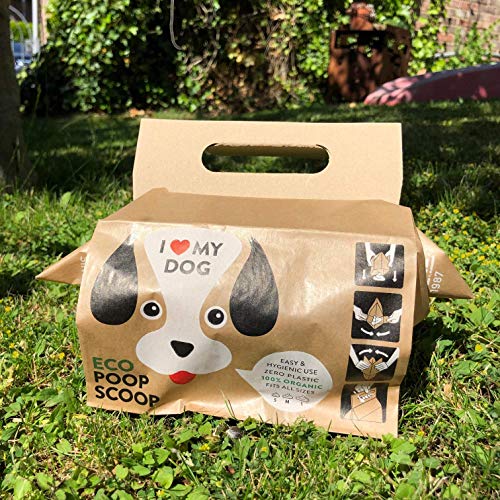 Eco Poop Scoop Hundekotbeutel mit Henkel & biologisch abbaubar (30 Stück, Pappe) - kompostierbare Kotbeutel für kleine, mittelgroße und große Hunde & Welpen - Kotbeutel, Hundebeutel, Dog Poop Bags